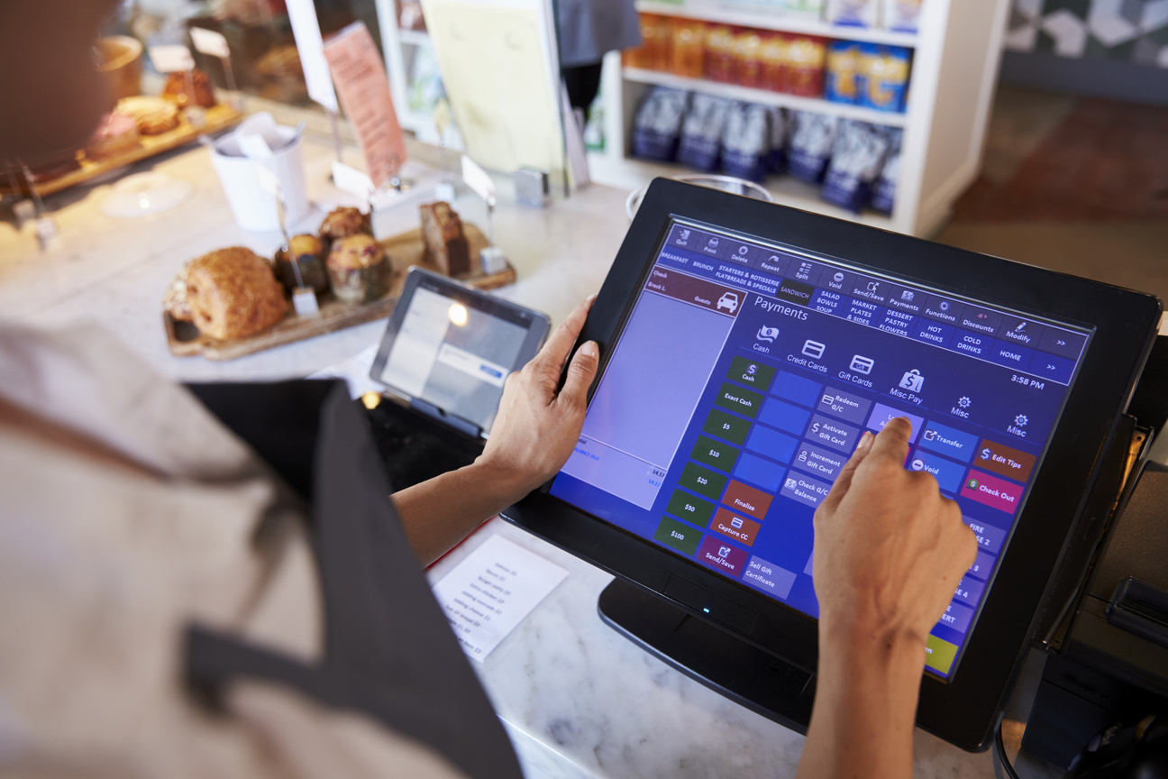 Point of Sale (POS) system terminal with touchscreen display
